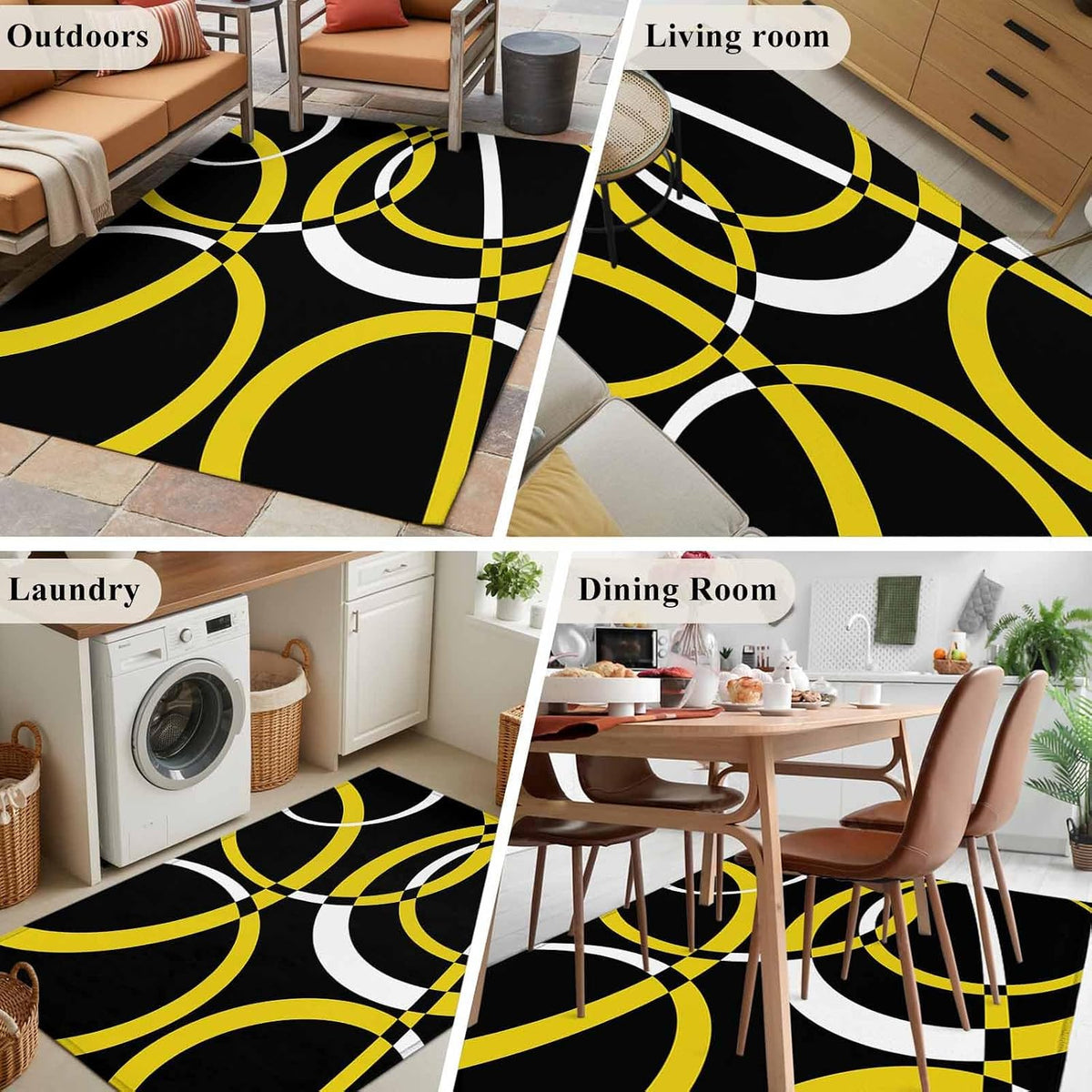 4x6 Modern Abstract Art Area Rug for Living Room Bedroom, Machine Washable Non Slip Indoor Rug Yellow White Geometric Circle Soft Low Profile Floor Carpet for Dining Room Office Home Decor
