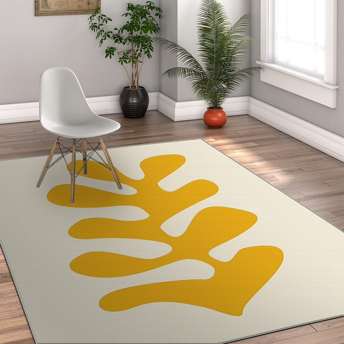 Minimalist Geometric Abstract 2' x 3' Area Rug for Living Room Modern Home Decor Washable Non Slip Rugs Yellow and White Modern Carpet for Nursery