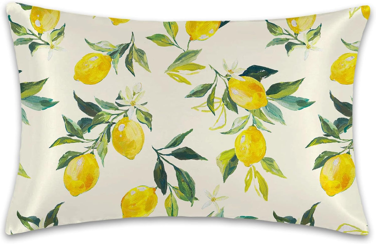 1 Pack Satin Pillowcase for Hair and Skin Yellow Lemon Retro Imitation Silk Pillowcase 20" x 30" with Hidden Zipper Soft Smooth Cooling Pillow Cover Queen Size for Bedroom Sofa