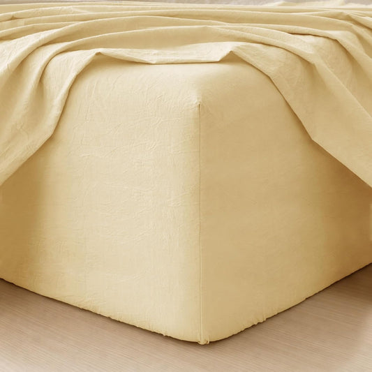 Fitted Sheet Only Washed Cotton Linen-Like Extra Deep Pocket Full