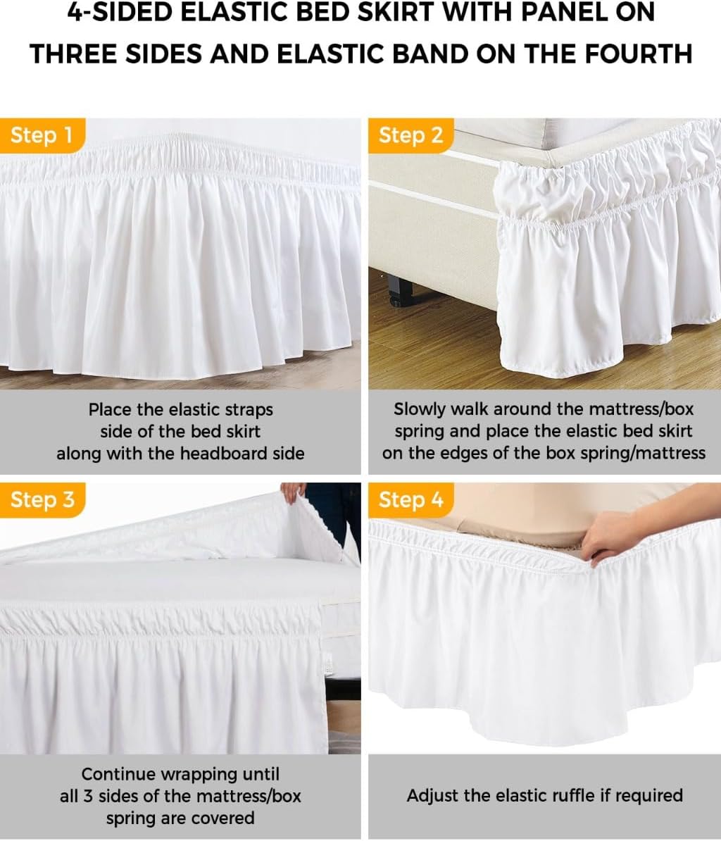 Lemon Flower Bed Skirt Queen Size 16 Inch Drop, Adjustable Elastic Wrap Around Bed Skirts Easy Fitting Dust Ruffle Bedskirt Bed Frame Cover Green Leaf Fruit Botanical Plant Yellow