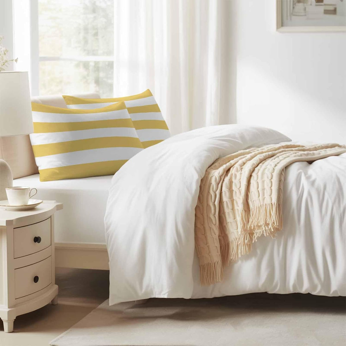 Lemon Yellow Striped Pillow Cases Standard Size Set of 2 - Microfiber Bed Throw Pillow Covers, Modern Yellow Stripes Farmhouse Decorative Lumbar Pillow Cover with Envelope Closure for Sofa 20"x26"