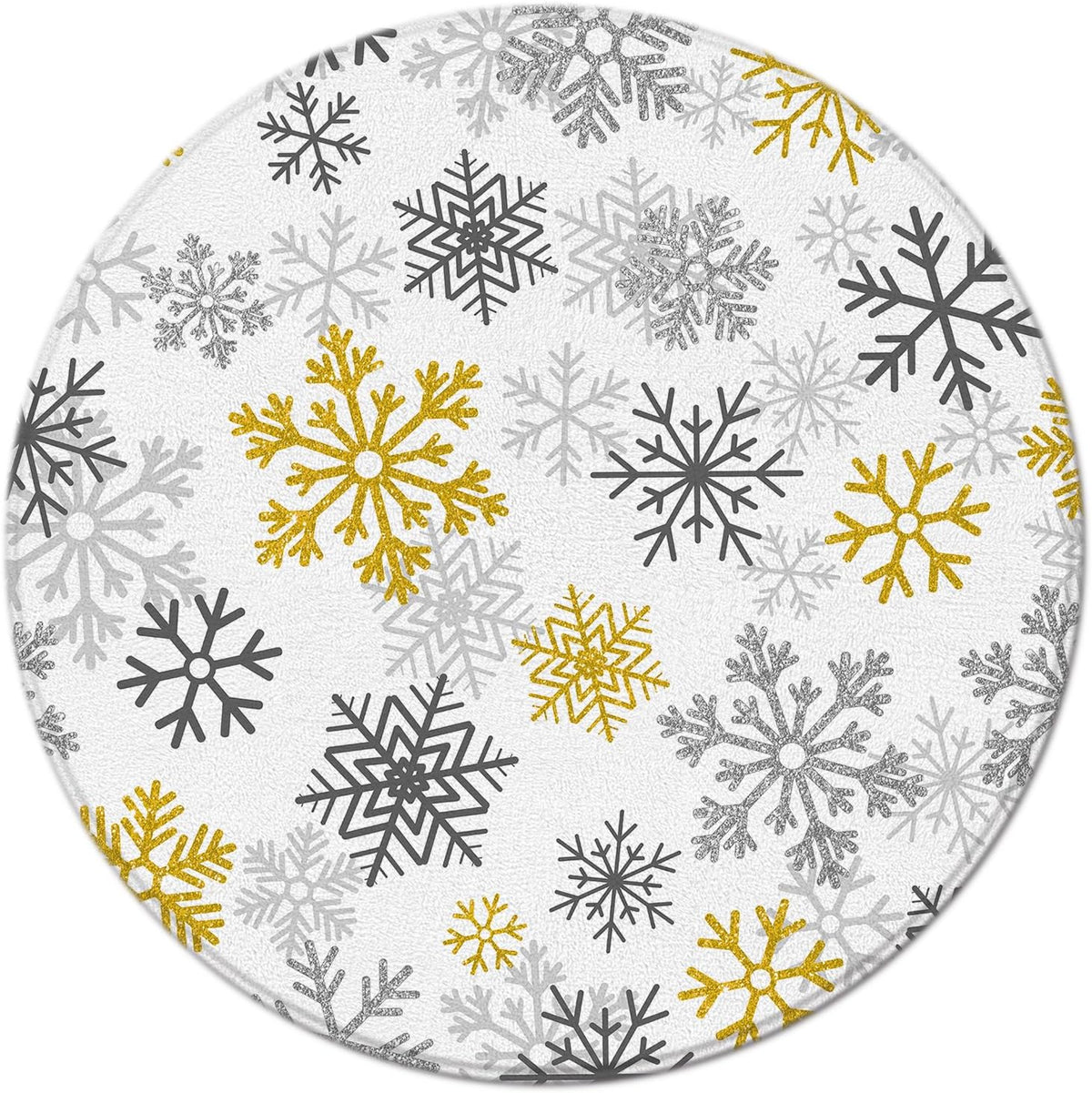 Yellow Snowflake Round Area Rug Christmas Winter Holiday Happy New Year for Living Room Bedroom Home Decor (2' Round)
