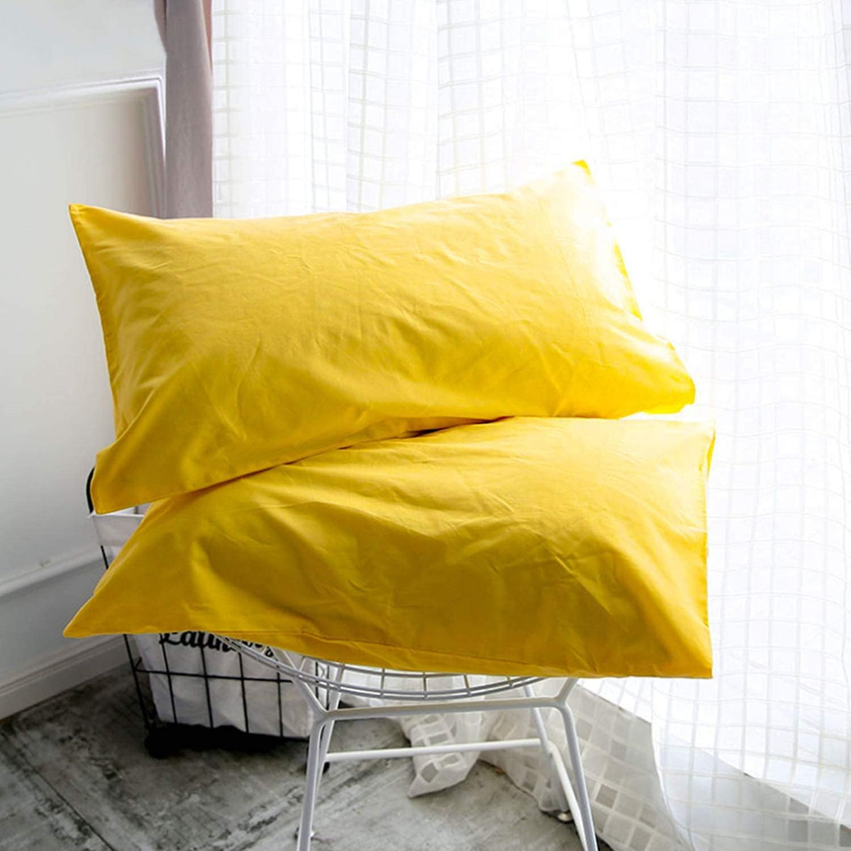 2-Pack Microfiber King Pillow Cases, Envelope Closure, Yellow