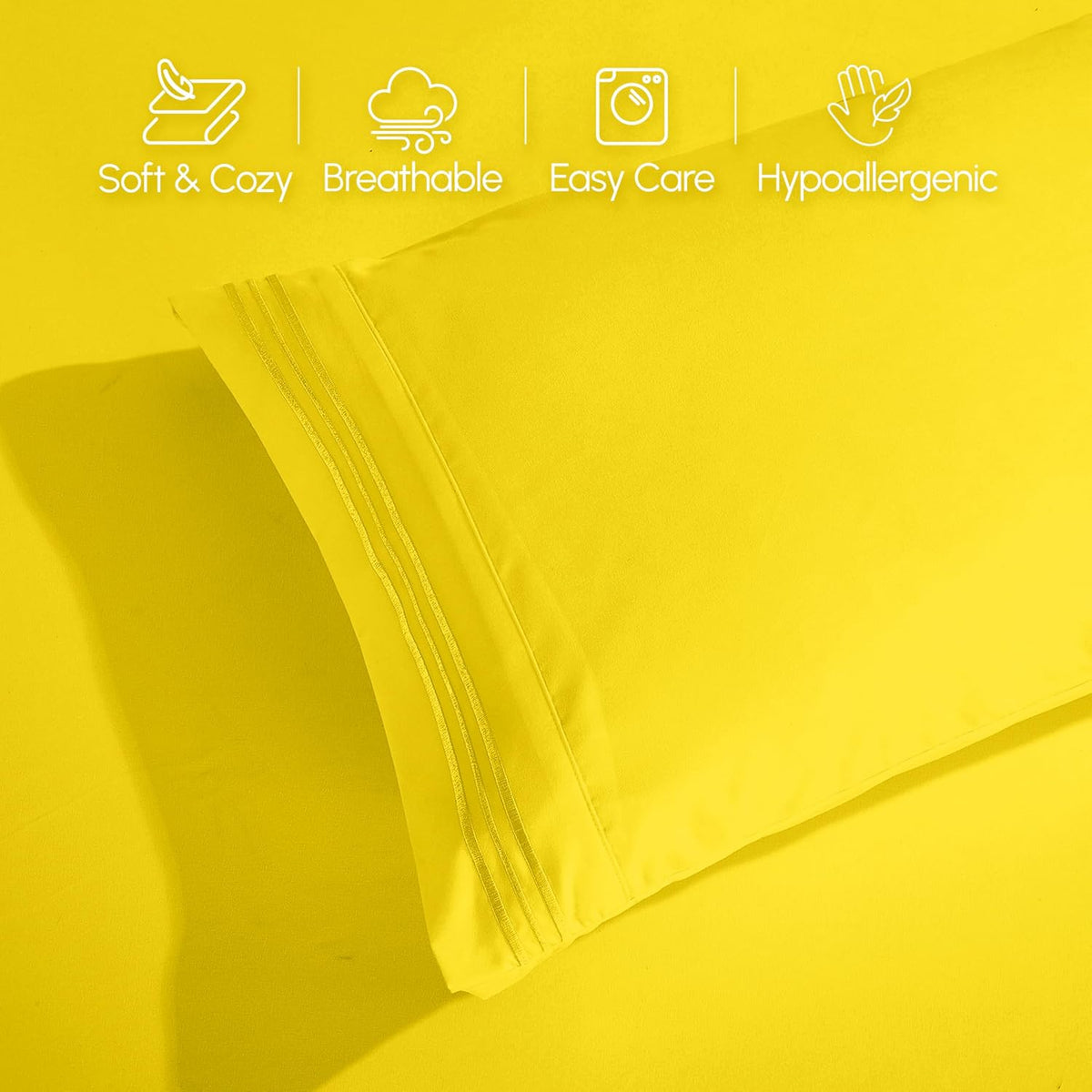 Luxury Soft 1500 Premium Hotel Quality Microfiber Wrinkle and Fade Resistant Cozy 6-Piece Bedding Set, Easy All Around Elastic Fitted Sheet, Deep Pocket, California King, Yellow