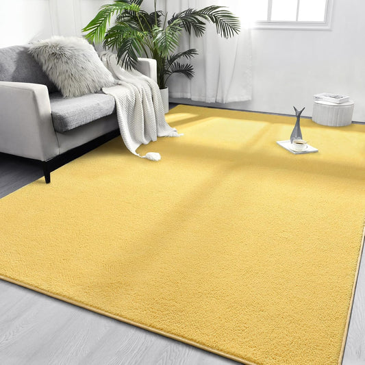 Area Rugs for Bedroom Living Room, 4x6 Yellow Super Soft Comfy Thickened Memory-Foam Indoor Carpets, Modern Aesthetic Minimalist Carpet for Boys Girls Adults Apartment Nursery Home Décor